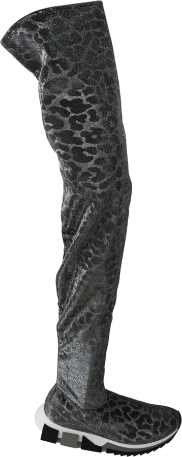 Gray Leopard High Top Sneakers Booties Women's Shoes