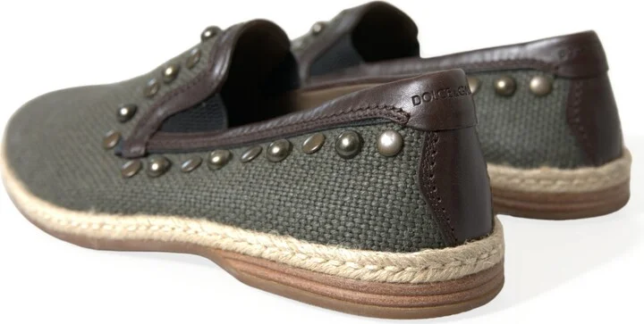 Gray Linen Leather Studded Loafers Men's Shoes - Image 4