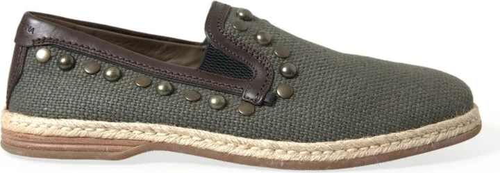 Gray Linen Leather Studded Loafers Men's Shoes