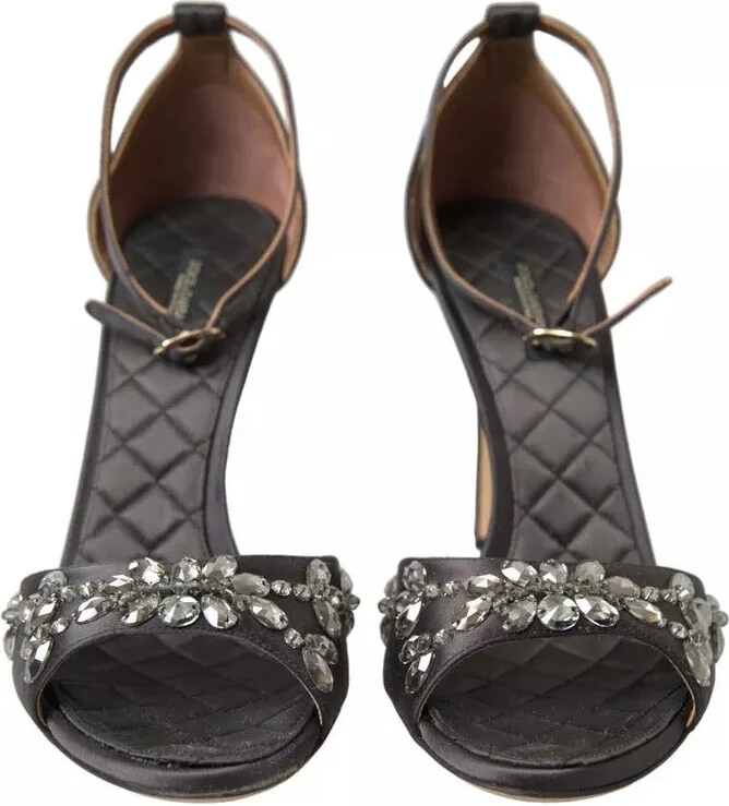 Gray Satin Ankle Strap Crystal Sandals Women's Shoes (Pre-Owned) - Image 2