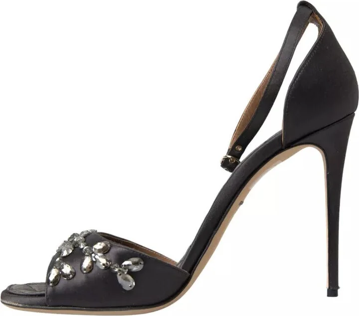 Gray Satin Ankle Strap Crystal Sandals Women's Shoes (Pre-Owned) - Image 5