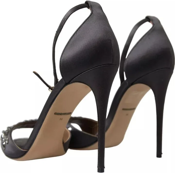 Gray Satin Ankle Strap Crystal Sandals Women's Shoes (Pre-Owned) - Image 6