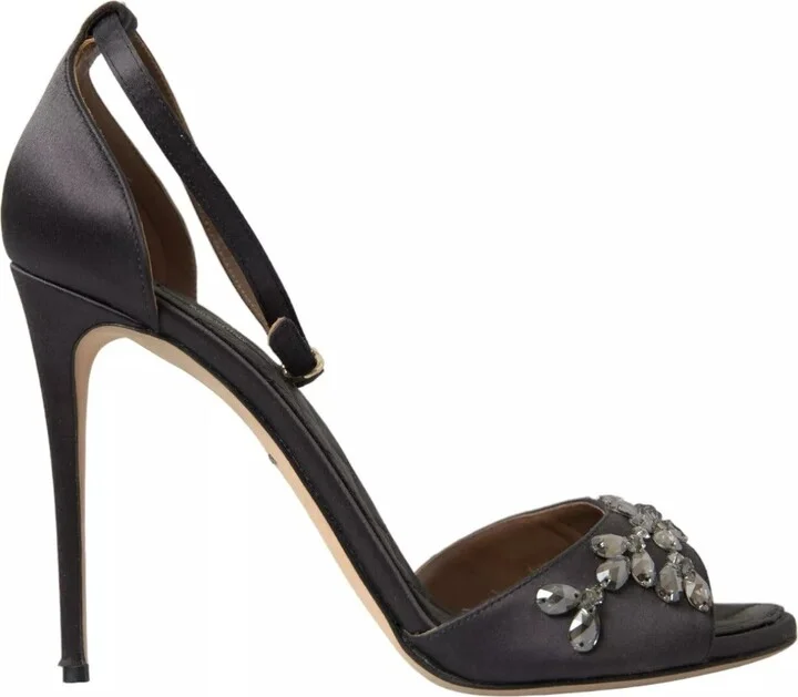 Gray Satin Ankle Strap Crystal Sandals Women's Shoes (Pre-Owned)
