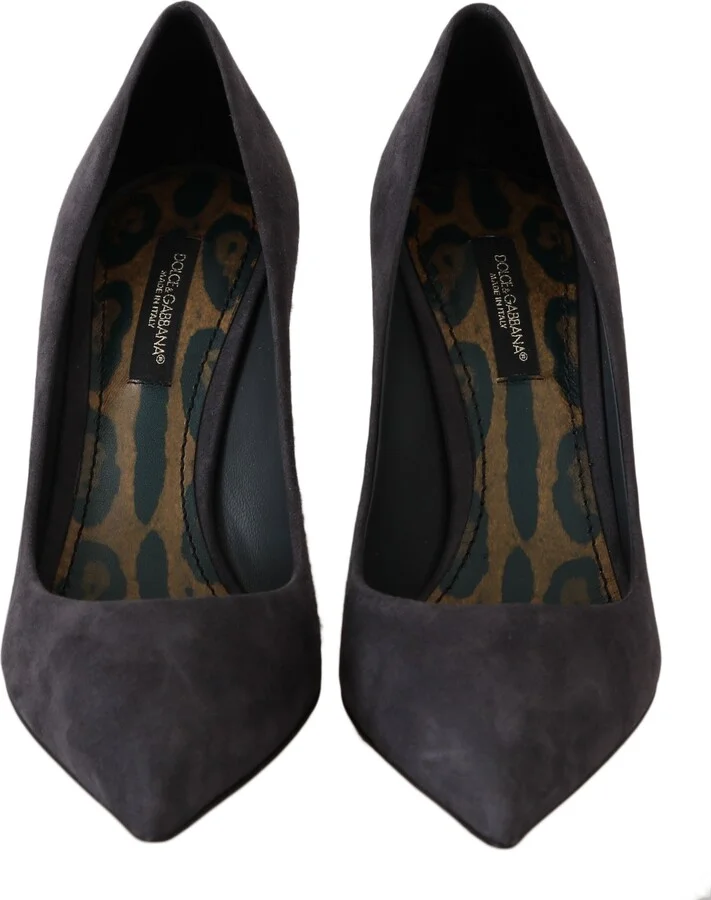 Gray Suede Leather Stiletto Shoes Women's Heels - Image 3