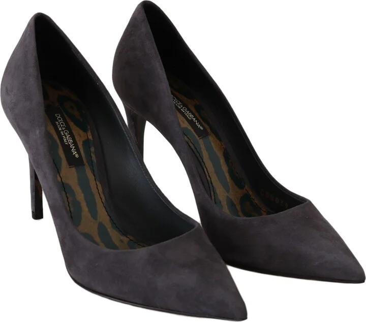 Gray Suede Leather Stiletto Shoes Women's Heels - Image 4