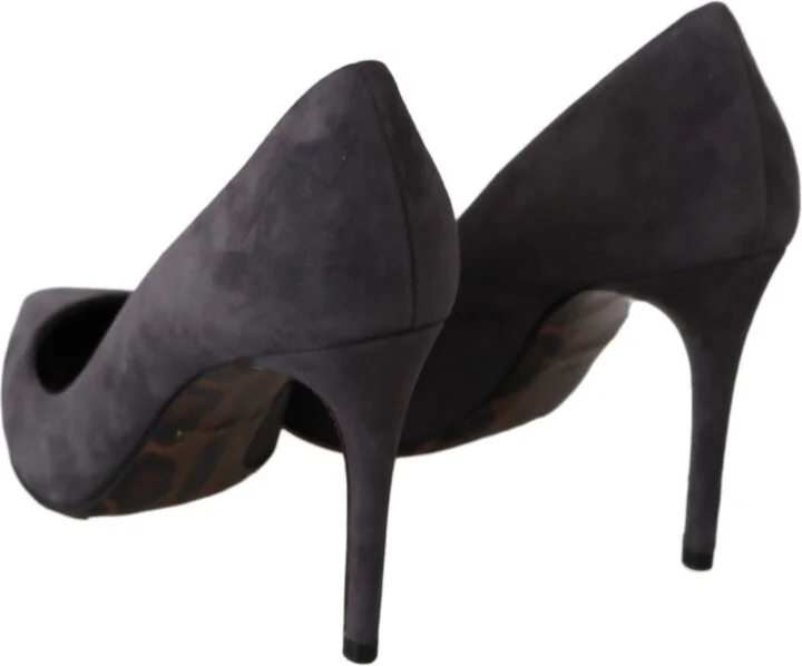 Gray Suede Leather Stiletto Shoes Women's Heels - Image 5