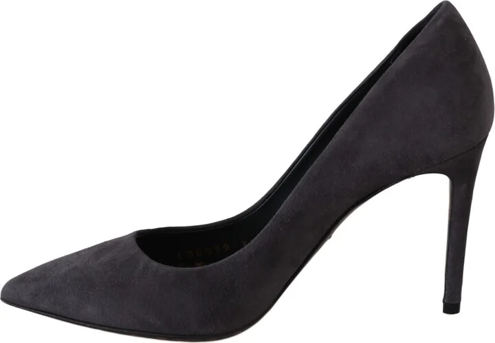 Gray Suede Leather Stiletto Shoes Women's Heels - Image 6