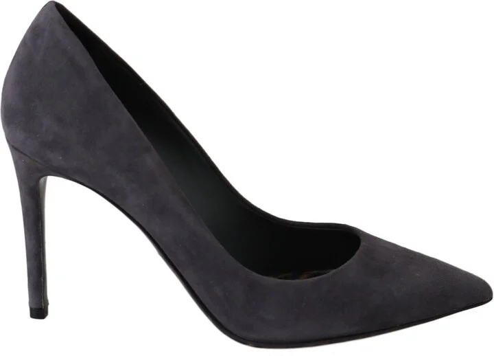 Gray Suede Leather Stiletto Shoes Women's Heels