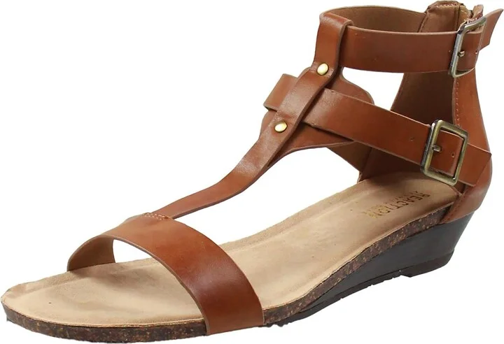 GREAT STEP Womens Buckle Faux Leather Gladiator Sandals