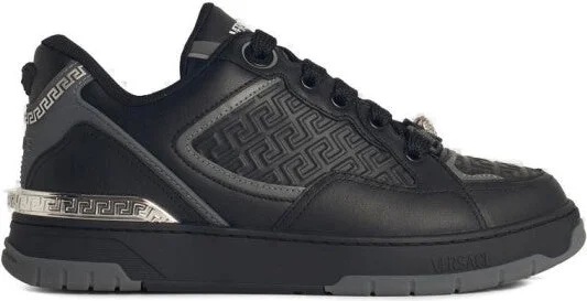'Greca' Black Leather Blend Sneakers