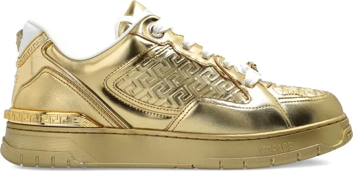 Greca-detail leather sneakers