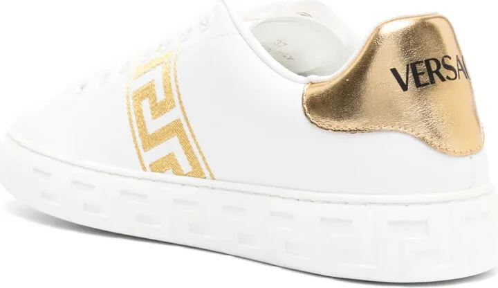Greca-embroidered leather sneakers - Image 3