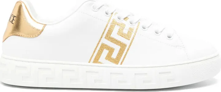 Greca-embroidered leather sneakers