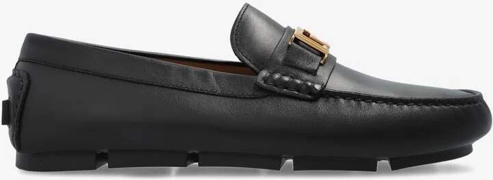 Greca Plaque Leather Loafers