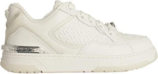 'Greca' White Leather Blend Sneakers