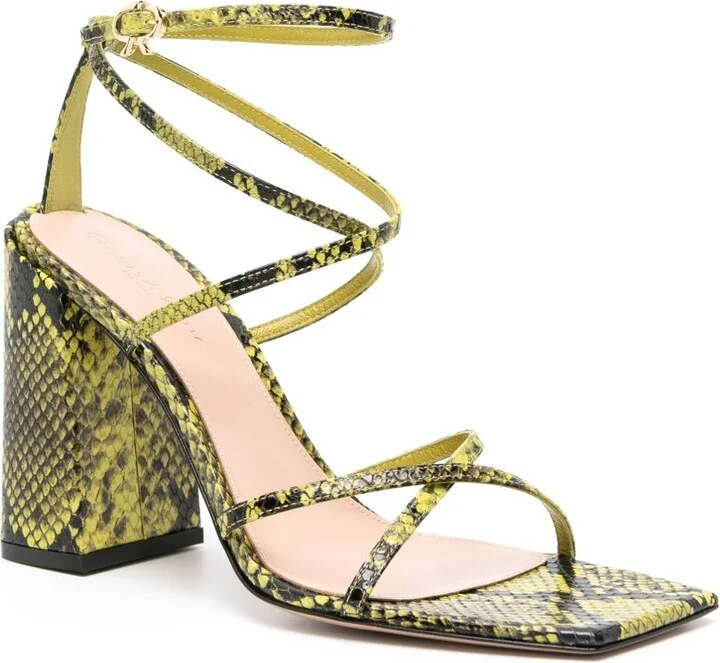 Green 95mm Snake-Effect Sandals - Image 2