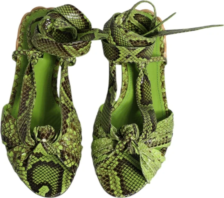 Green Animal Print Ankle Wrap Sandals Women's Shoes - Image 3
