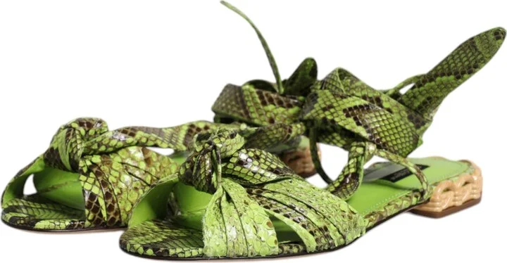 Green Animal Print Ankle Wrap Sandals Women's Shoes - Image 4