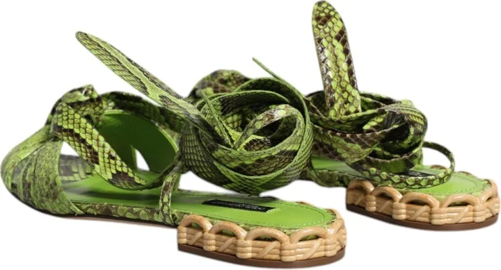 Green Animal Print Ankle Wrap Sandals Women's Shoes - Image 5