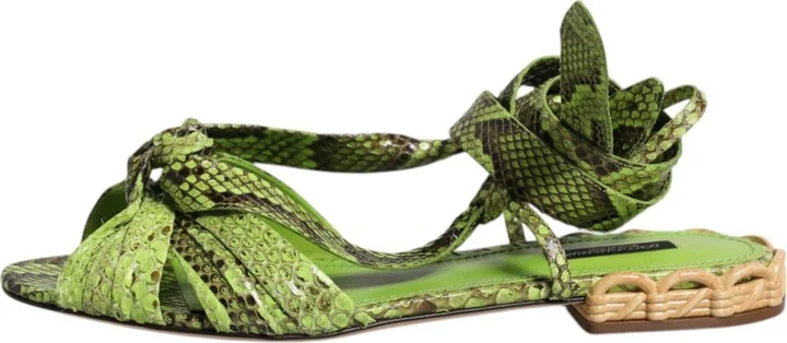 Green Animal Print Ankle Wrap Sandals Women's Shoes - Image 6