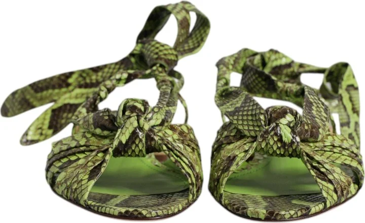 Green Animal Print Ankle Wrap Sandals Women's Shoes - Image 2