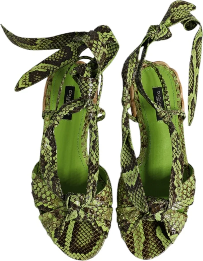 Green Animal Print Ankle Wrap Sandals Women's Shoes - Image 3