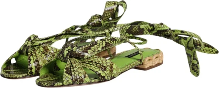 Green Animal Print Ankle Wrap Sandals Women's Shoes - Image 4