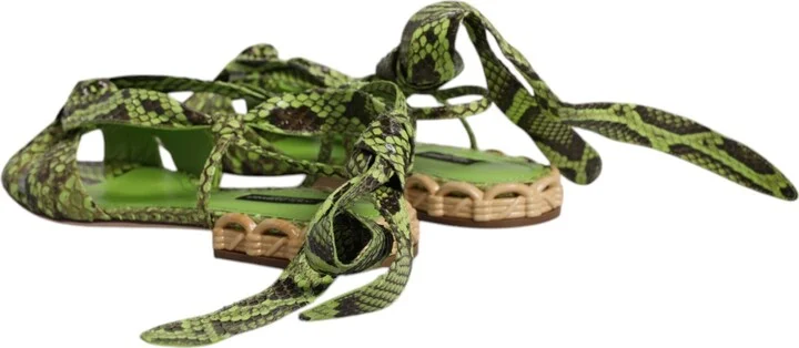 Green Animal Print Ankle Wrap Sandals Women's Shoes - Image 5