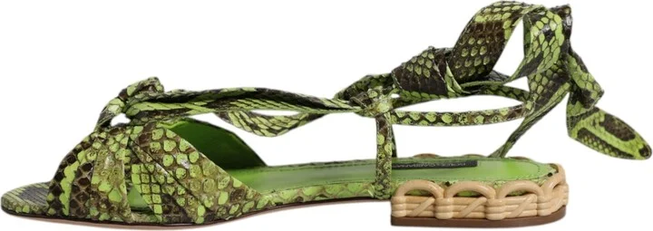 Green Animal Print Ankle Wrap Sandals Women's Shoes - Image 6
