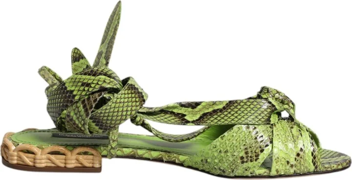 Green Animal Print Ankle Wrap Sandals Women's Shoes