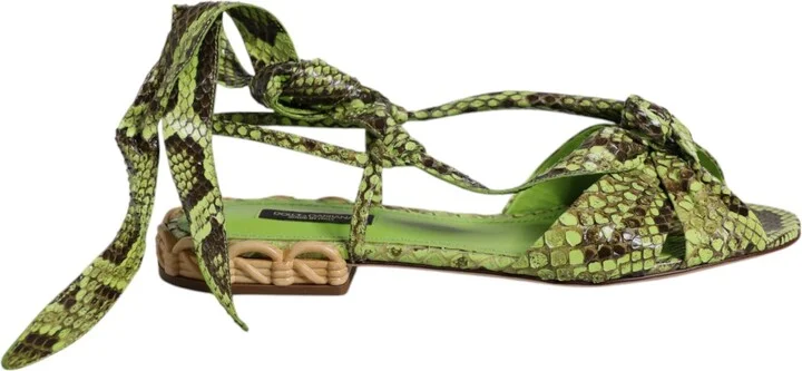 Green Animal Print Ankle Wrap Sandals Women's Shoes