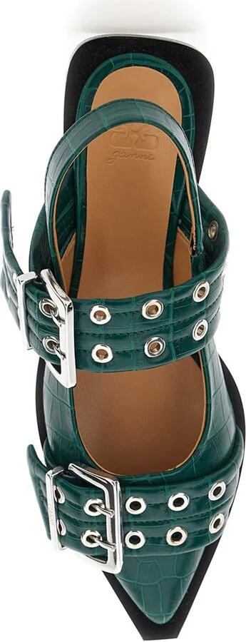 Green Ballet Shoes With Double Buckle And Pointed Design In Leather Woman - Image 4