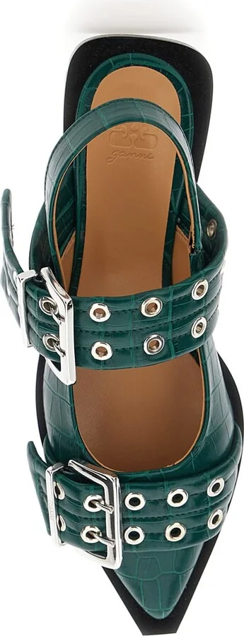 Green Ballet Shoes With Double Buckle And Pointed Design In Leather Woman - Image 4