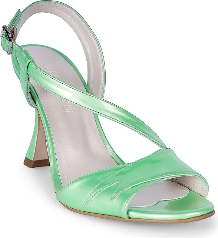 Green Bianca Gloss Lime Flared Sandal Heels - Image 2