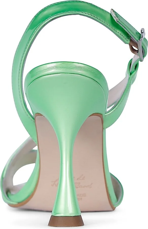 Green Bianca Gloss Lime Flared Sandal Heels - Image 4