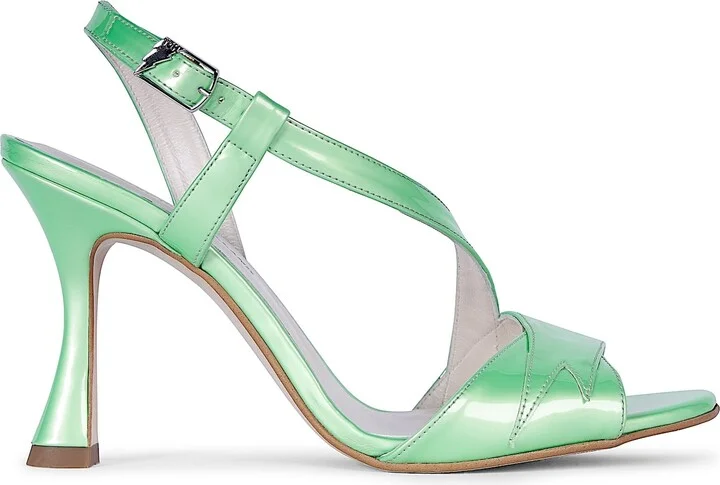 Green Bianca Gloss Lime Flared Sandal Heels