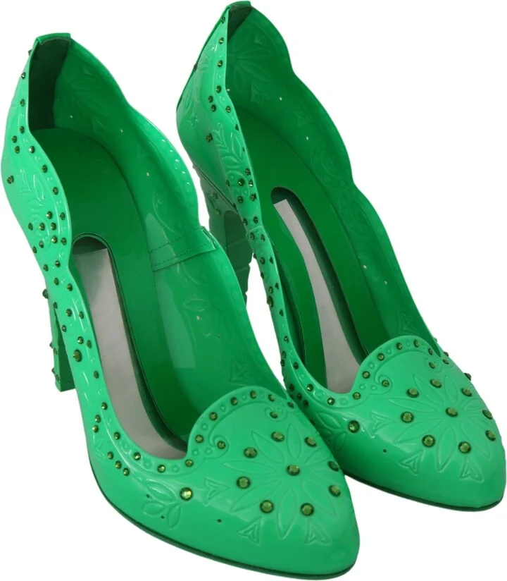 Green Crystal Floral CINDERELLA Heels Women's Shoes - Image 5