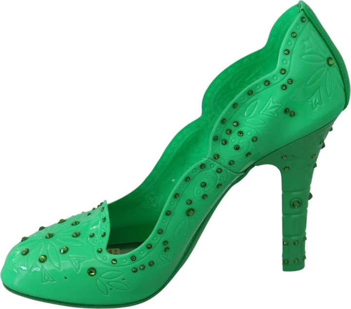 Green Crystal Floral CINDERELLA Heels Women's Shoes - Image 6