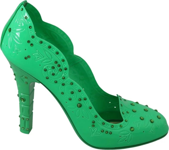 Green Crystal Floral CINDERELLA Heels Women's Shoes