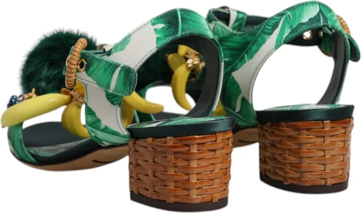 Green Crystal Fur Embellished Sandals Women's Shoes - Image 5
