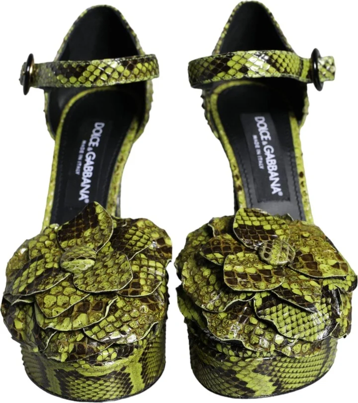 Green Exotic Leather Ankle Strap Heels Sandals Women's Shoes - Image 2