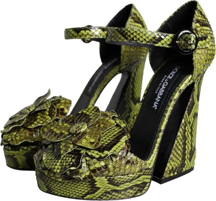 Green Exotic Leather Ankle Strap Heels Sandals Women's Shoes - Image 3