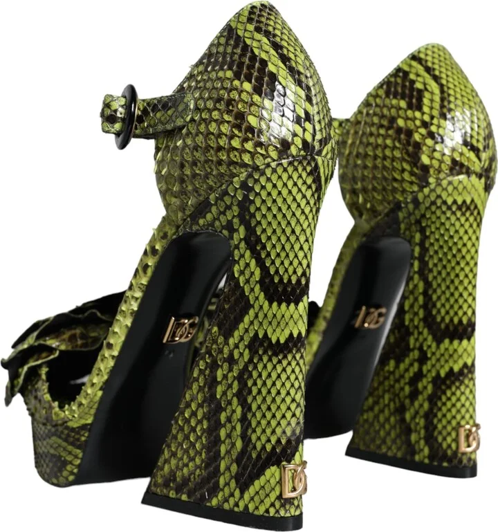 Green Exotic Leather Ankle Strap Heels Sandals Women's Shoes - Image 4