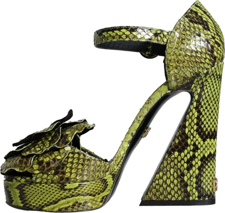 Green Exotic Leather Ankle Strap Heels Sandals Women's Shoes - Image 5