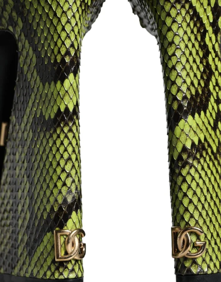 Green Exotic Leather Ankle Strap Heels Sandals Women's Shoes - Image 6