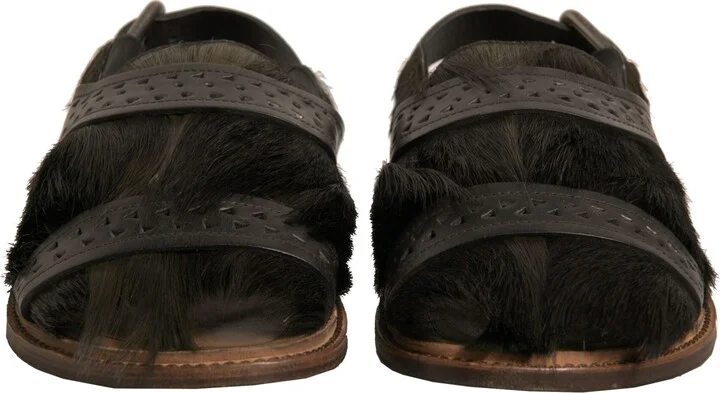 Green Gazelle Hair Leather Flats Sandals Men's Shoes - Image 2