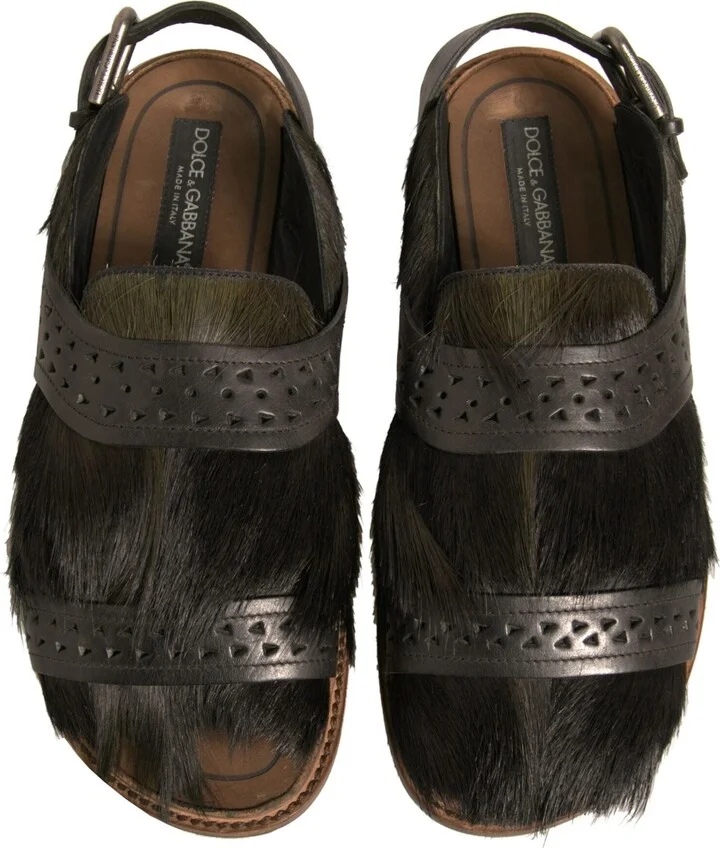 Green Gazelle Hair Leather Flats Sandals Men's Shoes - Image 3