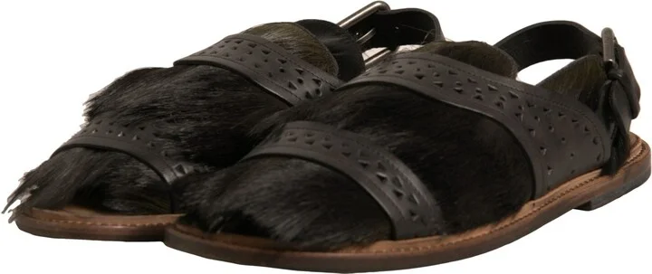 Green Gazelle Hair Leather Flats Sandals Men's Shoes - Image 4