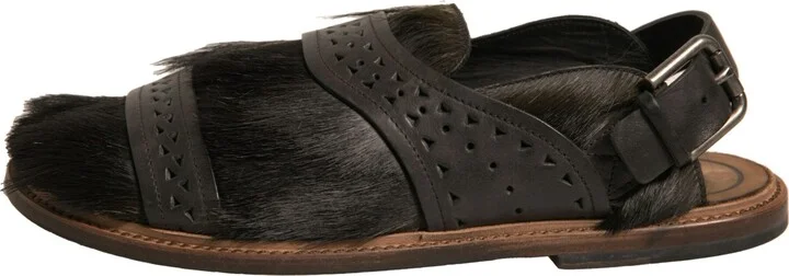 Green Gazelle Hair Leather Flats Sandals Men's Shoes - Image 6
