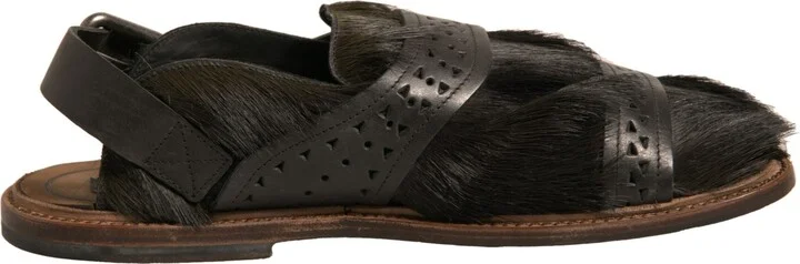 Green Gazelle Hair Leather Flats Sandals Men's Shoes